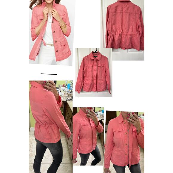 Talbots Medium Pink Utility Zip Jacket Casual Drawstring cotton linen lyocell - Picture 11 of 11